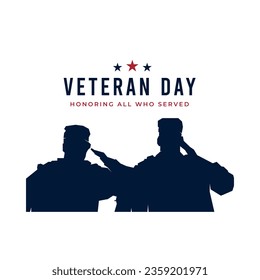 Veteran day honor logo background. US army soldiers salute silhouette. Vector greeting design illustration.