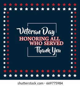 Veteran Day Honoring All Who Served Thank You Logo Vector Template