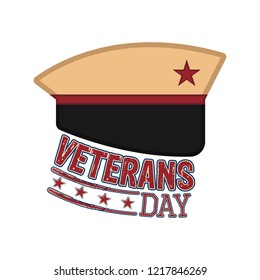 Veteran day label with a military hat. Vector illustration design