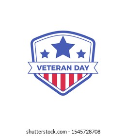 Veteran Day Logo Badge Template With Red And Blue Design For Event Or Stamp.