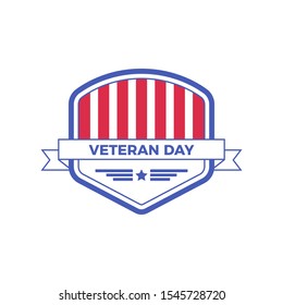 Veteran day logo badge template with red and blue design for event or stamp.