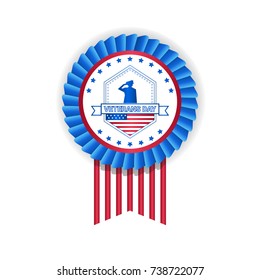 Veteran Day Medal Isolated On White Background Holiday Badge In Usa Flag Colors Vector Illustration
