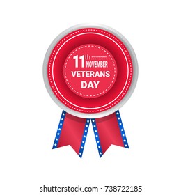 Veteran Day Medal Isolated On White Background Holiday Badge In Usa Flag Colors Vector Illustration