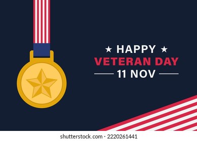Veteran day vector background with american flag and medal