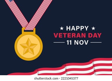 Veteran day vector background with american flag and medal