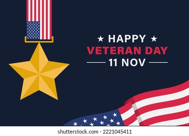 Veteran day vector background with american flag and medal