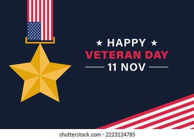 Veteran day vector background with american flag and medal