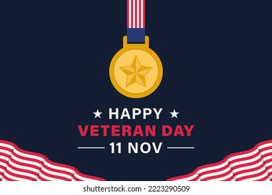 Veteran day vector background with american flag and medal