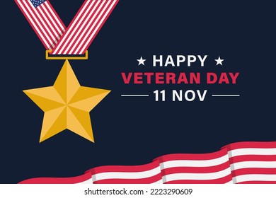 Veteran day vector background with american flag and medal