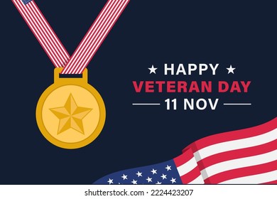 Veteran day vector background with american flag and medal