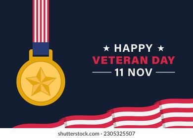 Veteranentag, Vektorhintergrund mit amerikanischer Flagge und Medaille
