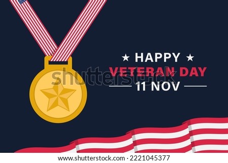 Veteran day vector background with american flag and medal