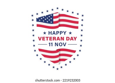 Veteran day vector badge with american flag shield shape