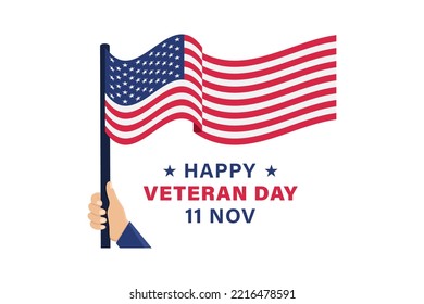 Veteran day vector illustration with hand holding american flag