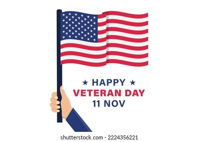 Veteran day vector illustration with hand holding american flag