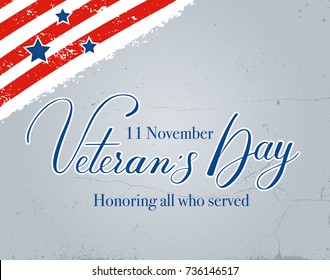 Veteran day vector lettering and texture background template, November 11, United state of America, American Veteran day design. Poster/card design
