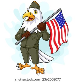 veteran eagle cartoon carrying american flag