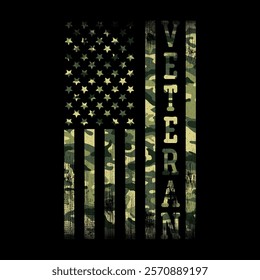 Veteran Flag, American Flag With Camouflage, Grunge Style, fit for t-shirt, banner, poster, sticker, or any fit