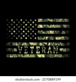 Veteran Flag, American Flag With Camouflage, Grunge Style, fit for t-shirt, banner, poster, sticker, or any fit