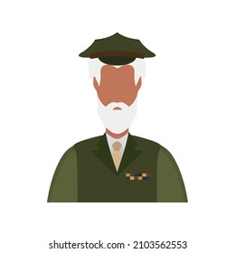 Veterano con uniforme verde icono. Ilustración vectorial.