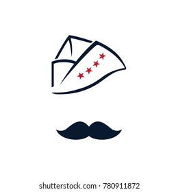 Veteran. hat and mustache. retro soldier field cap. veteran army world war hero mascot logo head united states of america