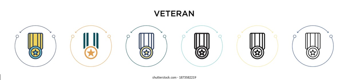 Veteran icon in filled, thin line, outline and stroke style. Vector illustration of two colored and black veteran vector icons designs can be used for mobile, ui, web