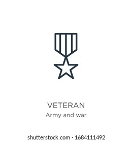 Veteran Icon. Thin Linear Veteran Outline Icon Isolated On White Background From Army And War Collection. Line Vector Sign, Symbol For Web And Mobile