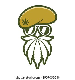 a veteran illustration with cannabis leaf beard logo icon vector illustration