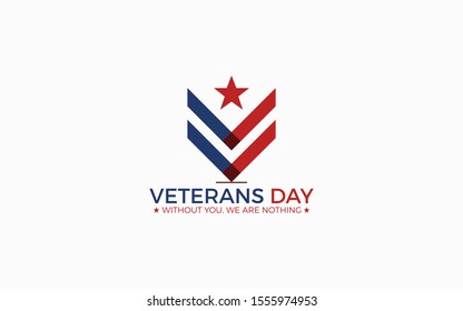 Veteran logo forms letter V with solid blue and red color