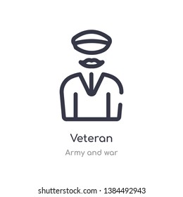 Veteran Outline Icon. Isolated Line Vector Illustration From Army And War Collection. Editable Thin Stroke Veteran Icon On White Background