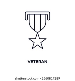veteran outline icon. Linear vector from army and military concept. Thin line veteran icon isolated on white background