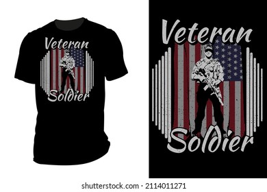 Veteran soldier silhouette t shirt mockup retro vintage