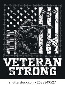 Veteran strong t shirt vector illustration