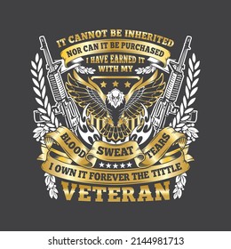 Veteran T Shirt Design Vintage with the Eagle as a Main Image Gold and White Color Combination