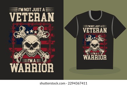 Veteran T Shirt Design Vintage with the Skeleton, American Flag, Bone and Grunge effect as a main Vector