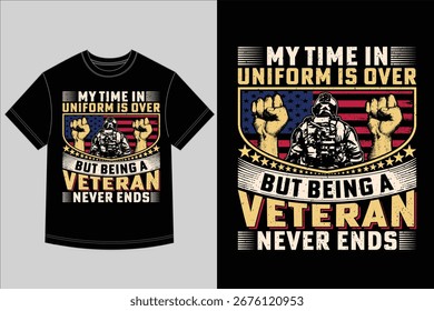 Tiempo de diseño de camiseta veterana en uniforme sobre Estado veterano nunca termina