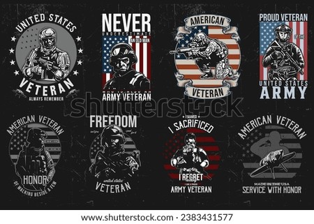 Veteran T-Shirt Designs Bundle. American Army vector t-shirt tempalte. military with american flag prints black background custom tshirt graphic