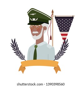 veteran war old man with flag of united states background