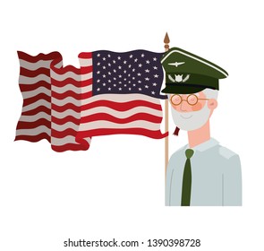 veteran war old man with flag of united states background