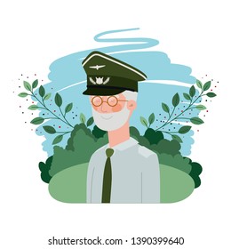 veteran war old man with landscape background