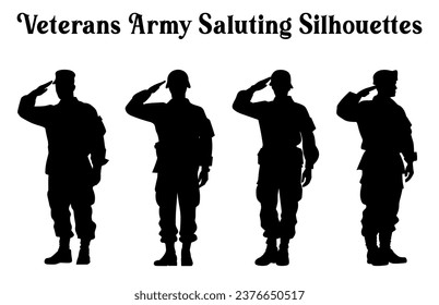 Veterans Army Saluting Vector Silhouettes Bundle, Soldier silhouettes collection for Veterans Day, Army soldier force silhouettes