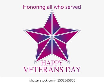 Veterans Day 11th of November. Honoring all who served. Red five-pointed star. Vector illustration