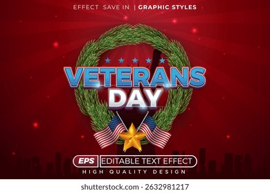 Dia editável de veteranos de efeito de texto 3d