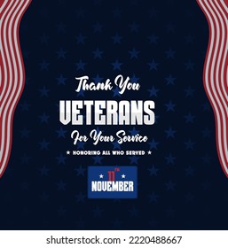 Veterans Day Abstract web Banner design Background with the United States Waving Flag, 11th November Vector illustration