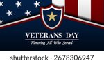 Veterans Day. American flag, shield and star. Suitable for posters, banners and social media. Blue background.