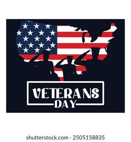 Veterans Day with American map and soldiers. Honoring all who have served. Flat vector illustration.