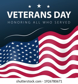 Veterans day army of America. Vector patriotic poster with US flag on blue background.