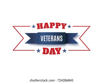 Veterans Day background. Blue ribbon isolated on white. Greeting card, brochure or poster template. Vector illustration.