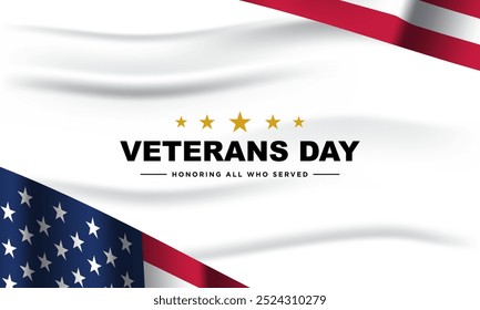 Veterans Day background design for banner, poster or greeting card. Vector illustration of waving American flag.