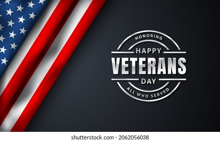 Diseño de fondo del Día de los Veteranos. Honrando a todos los que sirvieron. Cartel, afiche, tarjeta de felicitación. Ilustración vectorial.